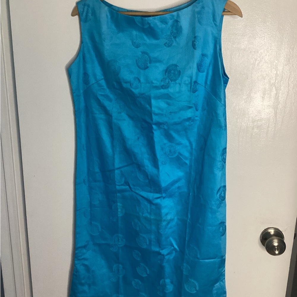 Vintage Deadstock Blue Sleeveless Sheath Midi 100% Cotton Dress 12